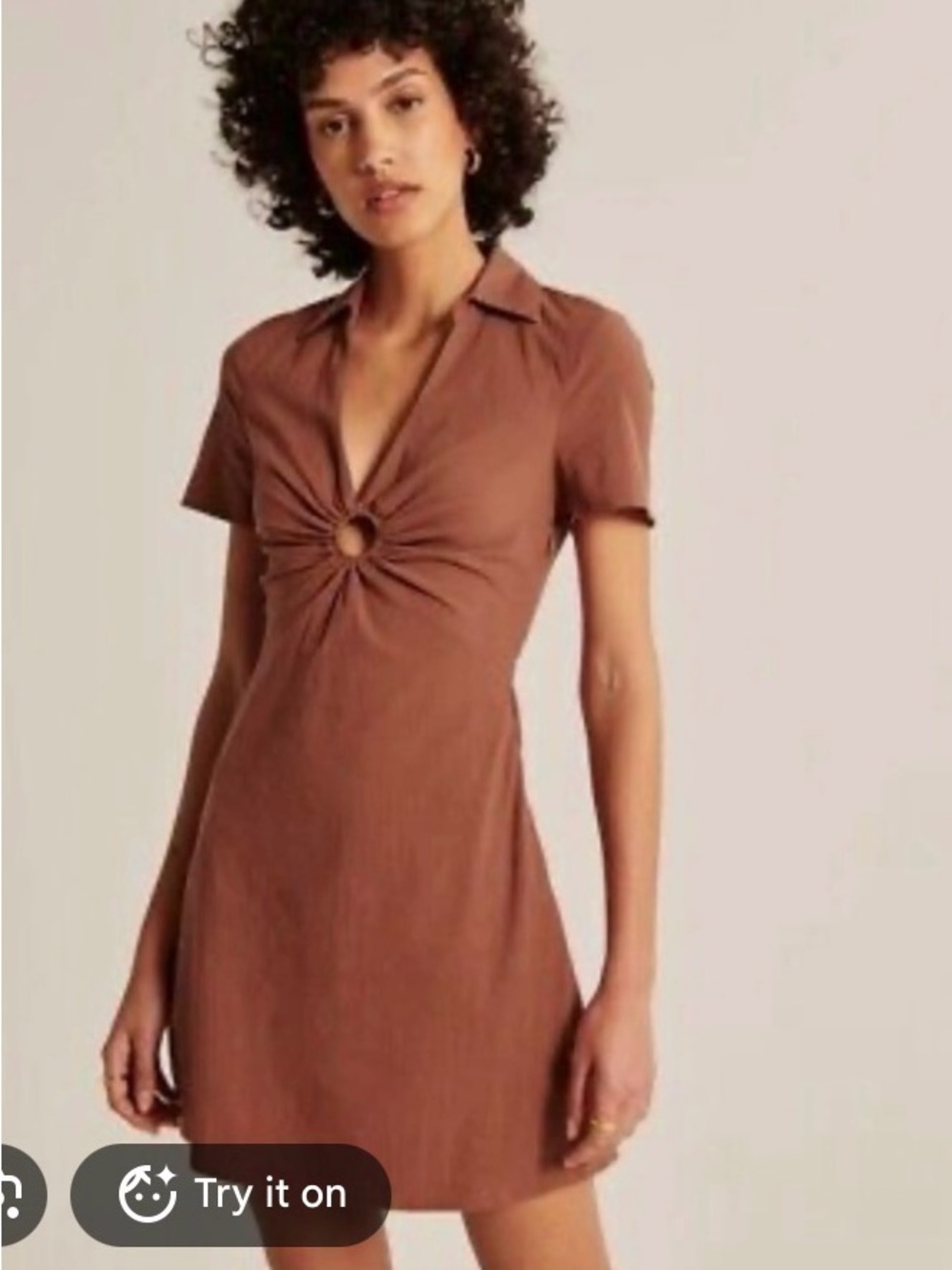 Abercrombie & Fitch Brown O-Ring Collared Mini Dress